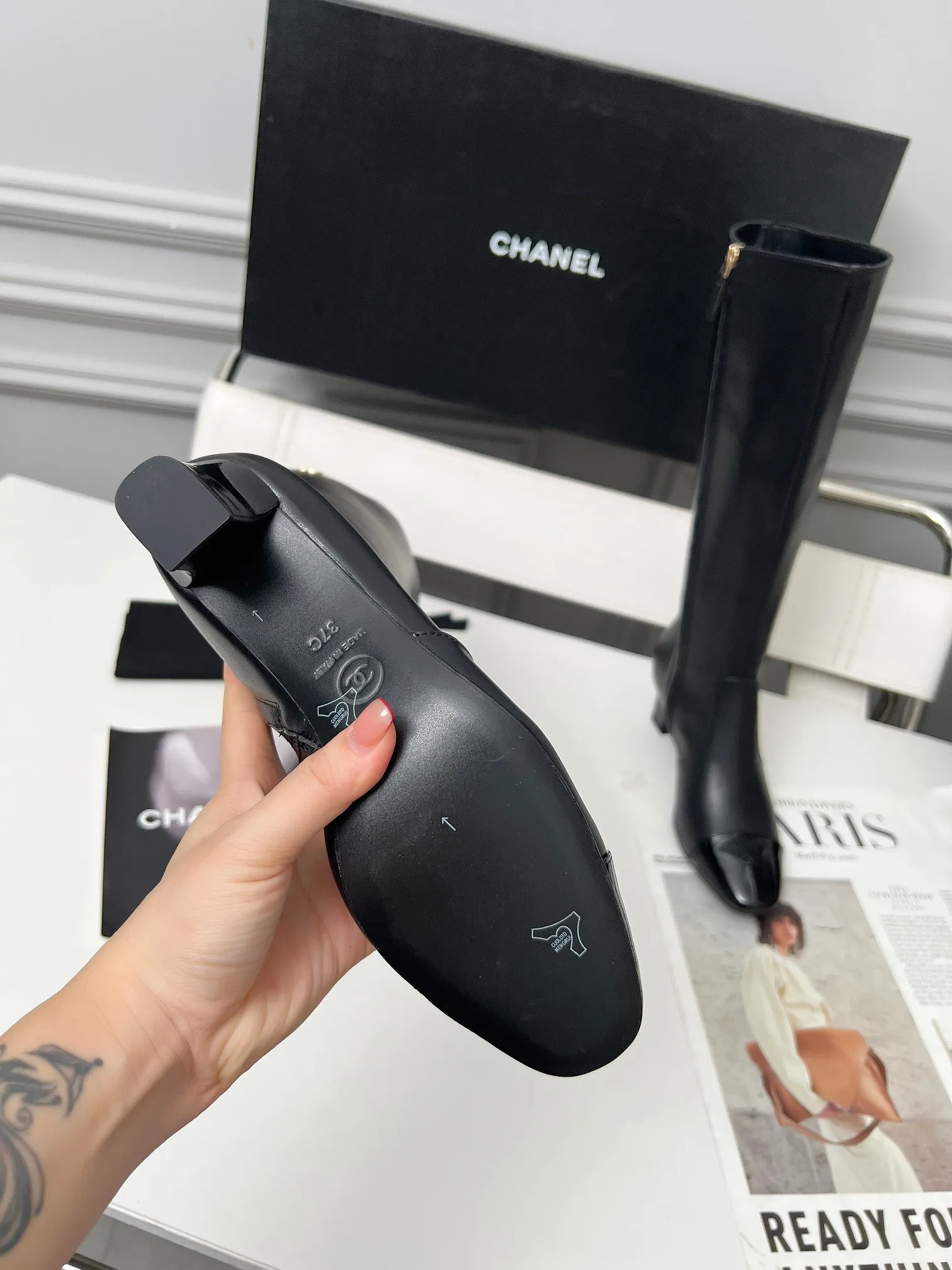 👟👟Ex-factory price 700👟👟 Genuine leather sole +30 Chanel/Chanel double C high-heeled fashion boots, fabric: Xiaoxiang special cowhide:, lining: sheepskin; color: black, white; apricot; code number: 5-40 (customized 41, non-refundable), 16-inch high boots